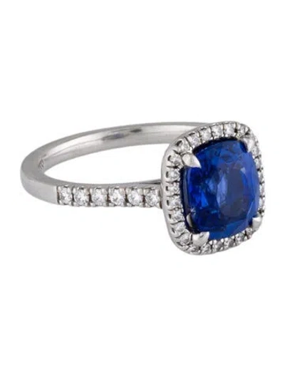 Pre-owned Ring Platinum Sapphire & Diamond Cocktail  In Multi