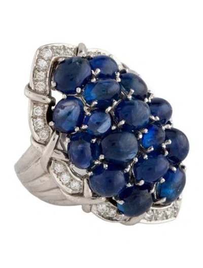 Pre-owned Ring Platinum Sapphire & Diamond Cocktail  In Multicolor