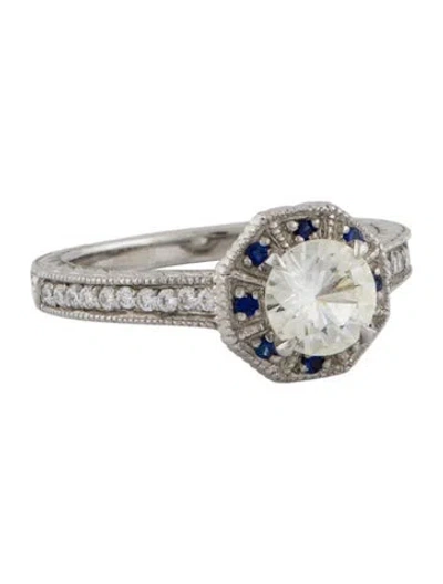 Pre-owned Ring Platinum Sapphire & Diamond Engagement  In Multi