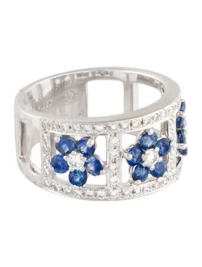 Pre-owned Ring Platinum Sapphire & Diamond Flower Band In Multi