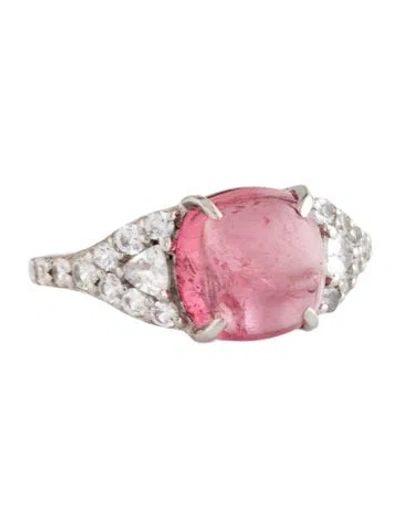Pre-owned Ring Platinum Sapphire & Tourmaline Cocktail  In Multicolor