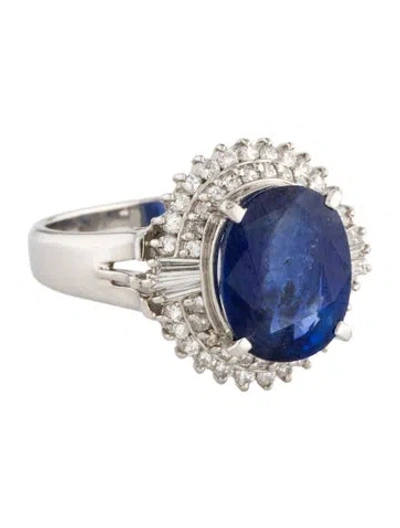 Pre-owned Ring Platinum Sri Lankan 5.19ct Sapphire & Diamond Cocktail  In Multicolor