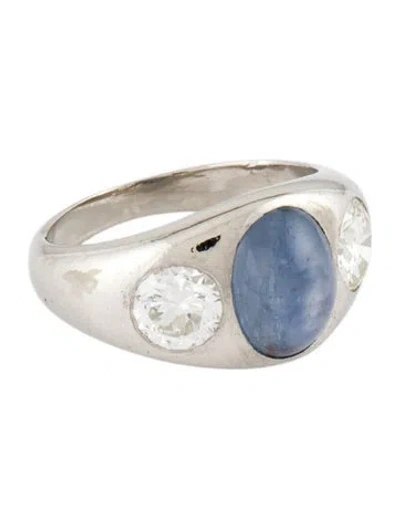 Pre-owned Ring Platinum Star Sapphire & Diamond Band In Multi