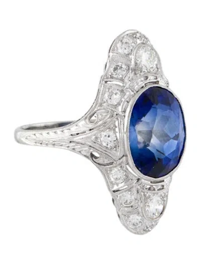 Pre-owned Ring Platinum Synthetic Sapphire & Diamond Cocktail  In Multi