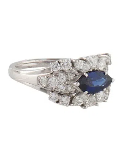 Pre-owned Ring Platinum Thailand Sapphire & Diamond Cocktail  In Multi