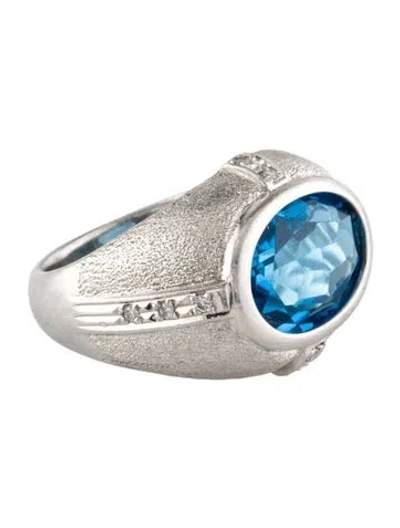 Pre-owned Ring Platinum Topaz & Diamond Cocktail  In Multi