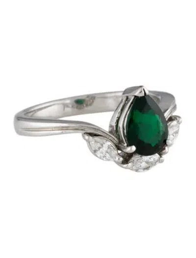 Pre-owned Ring Platinum Tourmaline & Diamond Cocktail  In Multi