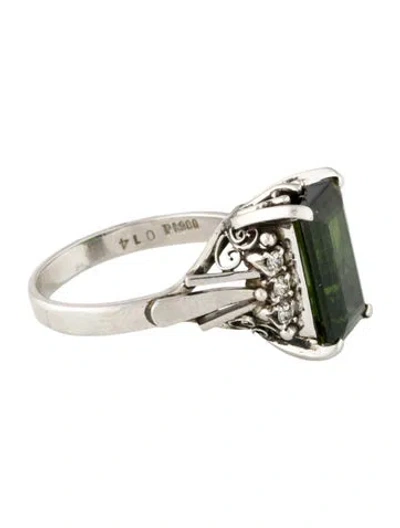 Pre-owned Ring Platinum Tourmaline & Diamond Cocktail  In Multi
