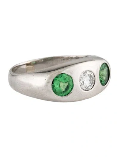Pre-owned Ring Platinum Tsavorite & Diamond  In Multicolor
