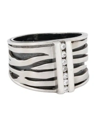 Pre-owned Ring Rebecca Myers Platinum Diamond Zebra Print Channel Band  In Multi