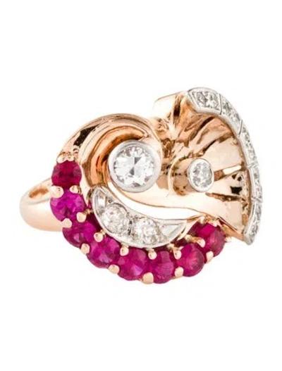 Pre-owned Ring Retro 14k 1.33ctw Synthetic Ruby & Diamond Cocktail  In Multi