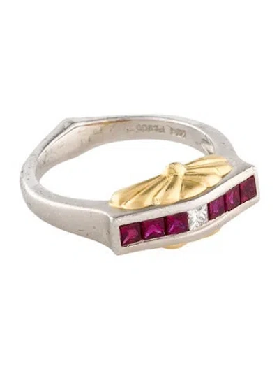 Pre-owned Ring Ruby & Diamond Cocktail Band In Multi