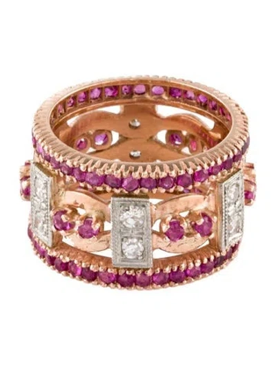 Pre-owned Ring Ruby & Diamond Two-tone Band In Multi