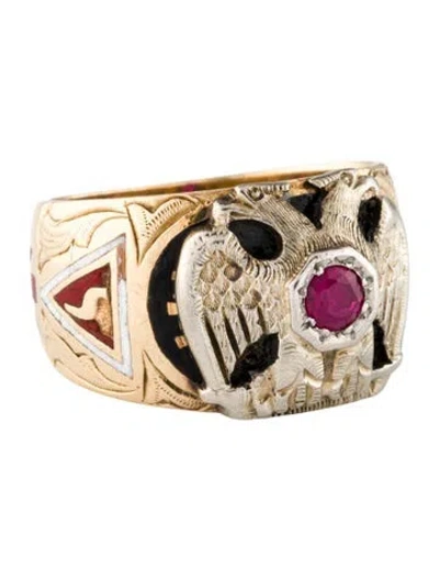 Pre-owned Ring Ruby Masonic Cocktail  In Multi