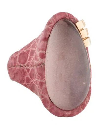 Pre-owned Ring Sanalitro 18k Leather & Rose Quartz Cocktail  In Pink