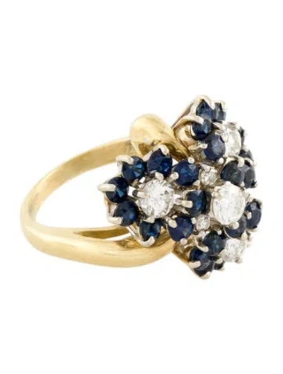 Pre-owned Ring Sapphire & Diamond Cluster Cocktail  In Multi