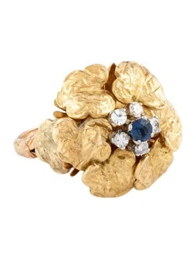 Pre-owned Ring Sapphire & Diamond Flower Cocktail  In Multi
