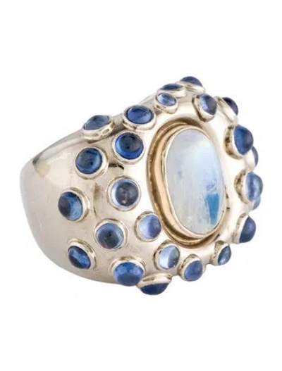 Pre-owned Ring Solange Azagury-partridge 18k Moonstone Labradorite & Sapphire Cocktail  In Multi