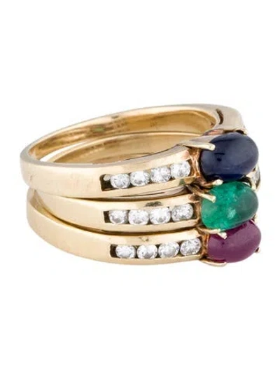 Pre-owned Ring Synthetic Ruby, Emerald, Sapphire & Diamond  Set In Multi