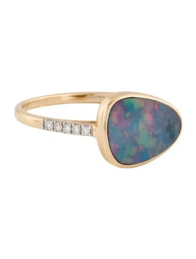 Pre-owned Ring Tremonti 14k Opal Doublet & Diamond Cocktail  In Multicolor