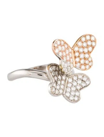 Pre-owned Ring Two-tone Diamond Butterfly Cocktail  In Multi