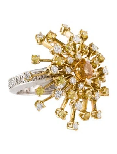 Pre-owned Ring Valente Milano 18k Citrine, Sapphire & Diamond Starburst  In Multi