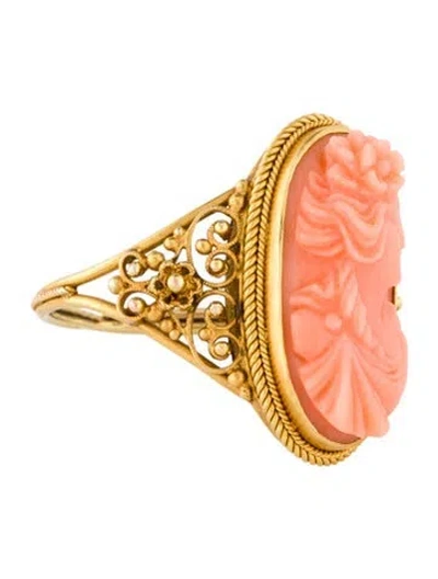 Pre-owned Ring Vintage 12k Coral Cameo Cocktail  In Multi