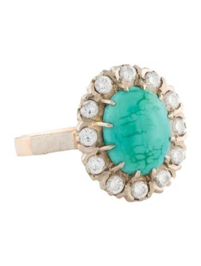 Pre-owned Ring Vintage 14k 2.18ct Turquoise & Diamond Cocktail  In Multi