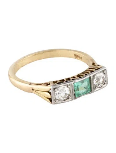 Pre-owned Ring Vintage 14k Diamond & Emerald Cocktail  In Multi