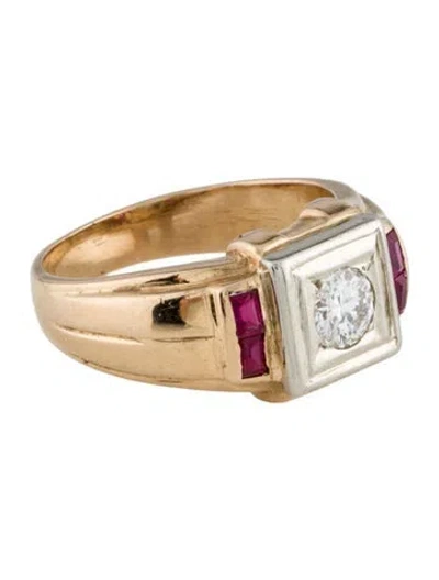 Pre-owned Ring Vintage 14k Diamond & Synthetic Ruby Cocktail  In Multi