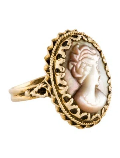 Pre-owned Ring Vintage 14k Mother Of Pearl Cameo Cocktail  In Black