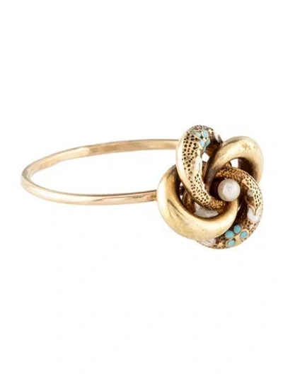 Pre-owned Ring Vintage 14k Pearl & Enamel Cocktail  In Multi