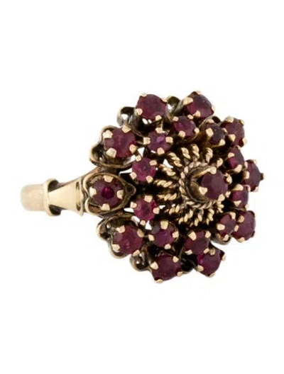 Pre-owned Ring Vintage 14k Ruby Cluster Cocktail  In Multi