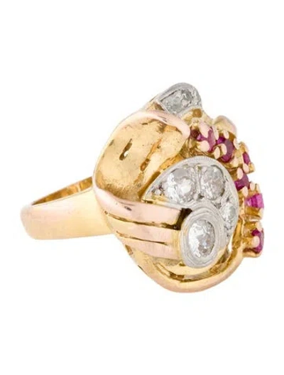 Pre-owned Ring Vintage 14k Synthetic Ruby & Diamond Cocktail  In Multi