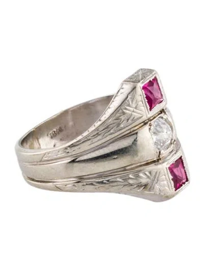 Pre-owned Ring Vintage 18k Diamond & Synthetic Ruby Cocktail  In Multi