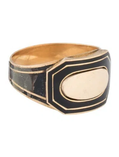 Pre-owned Ring Vintage 18k Enamel Signet  In Black