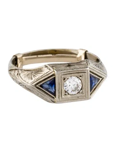 Pre-owned Ring Vintage 20k Synthetic Sapphire & Diamond Engraved Cocktail  In Multi