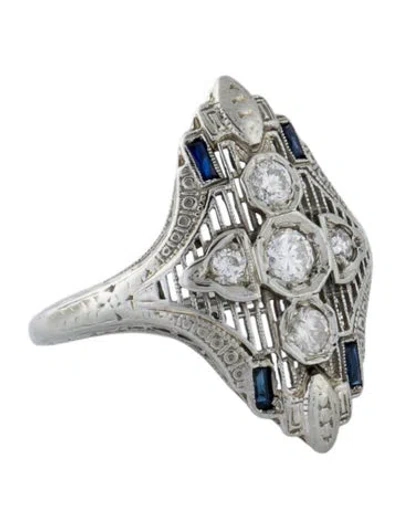 Pre-owned Ring Vintage Diamond & Synthetic Sapphire Cocktail  In Multi