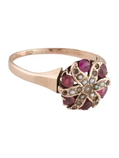 Pre-owned Ring Vintage Garnet & Glass Cocktail  In Multicolor
