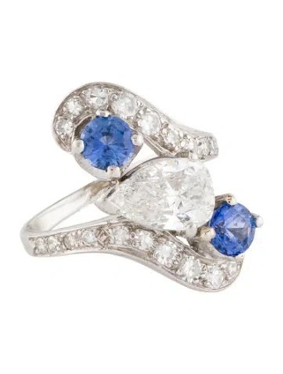 Pre-owned Ring Vintage Platinum 1.81ctw Diamond & Sapphire Cocktail  In Multi
