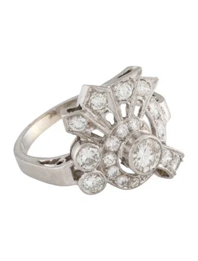 Pre-owned Ring Vintage Platinum Diamond Cocktail  In Multi