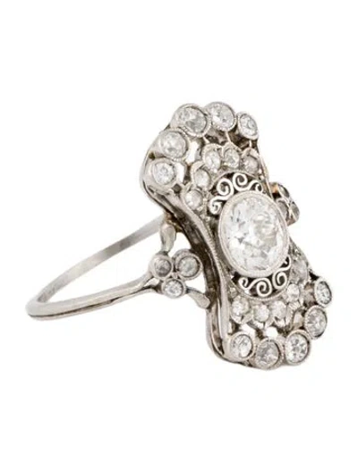 Pre-owned Ring Vintage Platinum Diamond Cocktail  In Multi