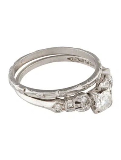 Pre-owned Ring Vintage Platinum Diamond Wedding Set In Multi