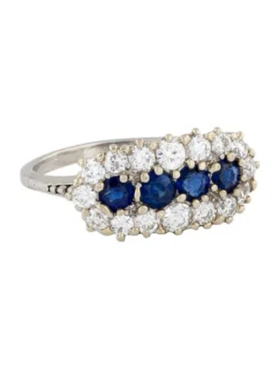 Pre-owned Ring Vintage Platinum Sapphire & Diamond Cocktail  In Multi