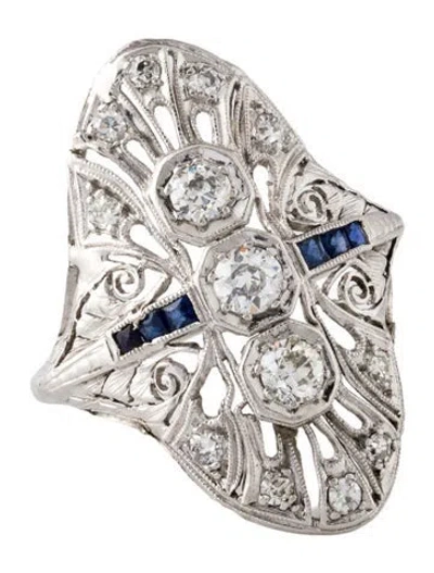 Pre-owned Ring Vintage Platinum Synthetic Sapphire & Diamond  In Multicolor