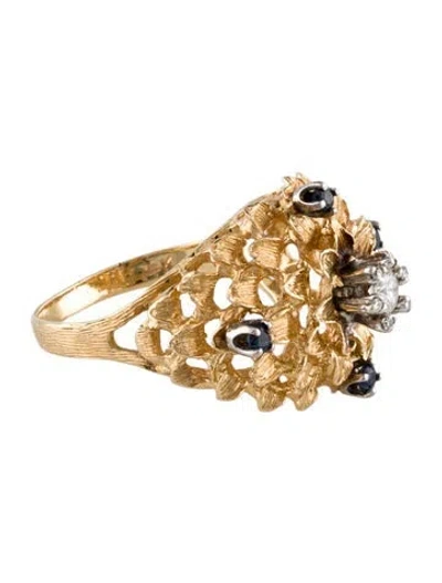 Pre-owned Ring Vintage Sapphire & Diamond Flower Cocktail  In Multi
