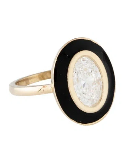 Pre-owned Ring Xalou 14k 2.03ct Lab-grown Diamond & Enamel Cocktail  In Black