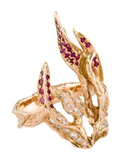 Pre-owned Ring Yakira Rona 14k Diamond & Ruby Flame Cocktail  In Multi
