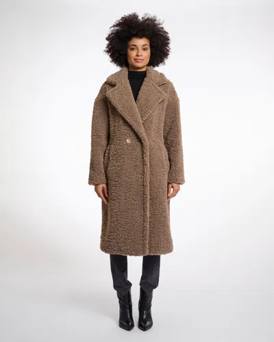 Rino And Pelle Elicia Womens Double Breasted Teddy Coat In Brown