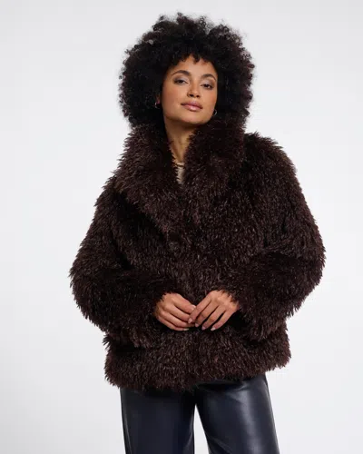 Rino And Pelle Lias Womens Faux Fur Jacket With Revere Collar In Black